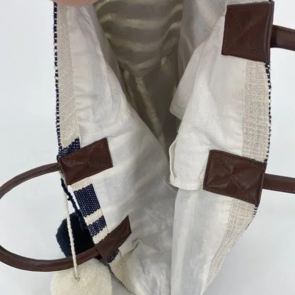 Crown & Ivy Women's Tote Bag Blue Ivory 100% Cotton Shopping Gym Beach - Picture 9 of 12